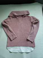 Różowy sweter z golfem i imitacja koszuli miękki Smart casual