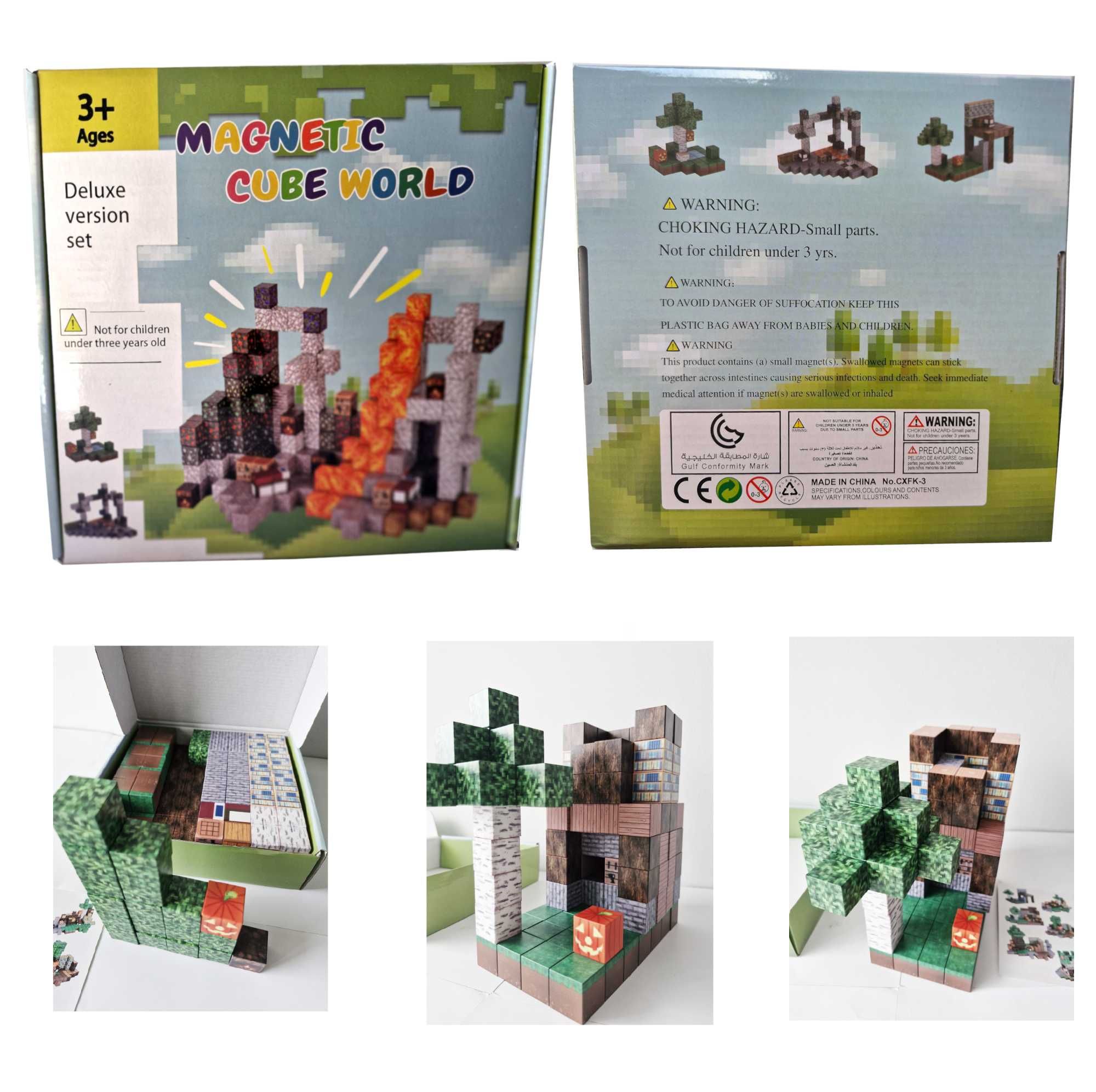 KLOCKI MAGNETYCZNE SZEŚCIANY bloki w stylu minecraft 128 el 2,5cm duże