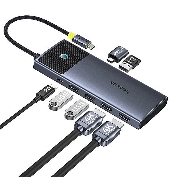Hub Baseus Metal Gleam Series Ii 7w1 Usb-c - Usb-c Pd100w / 2x Usb-a /