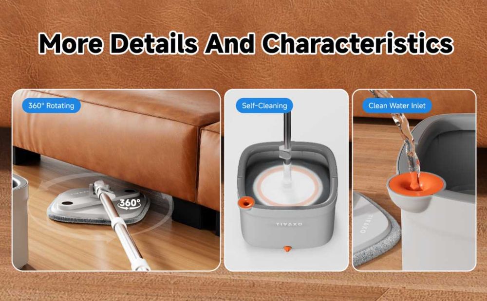 Mop obrotowy TIVAXO M16 z wiadrem i systemem separacji wody