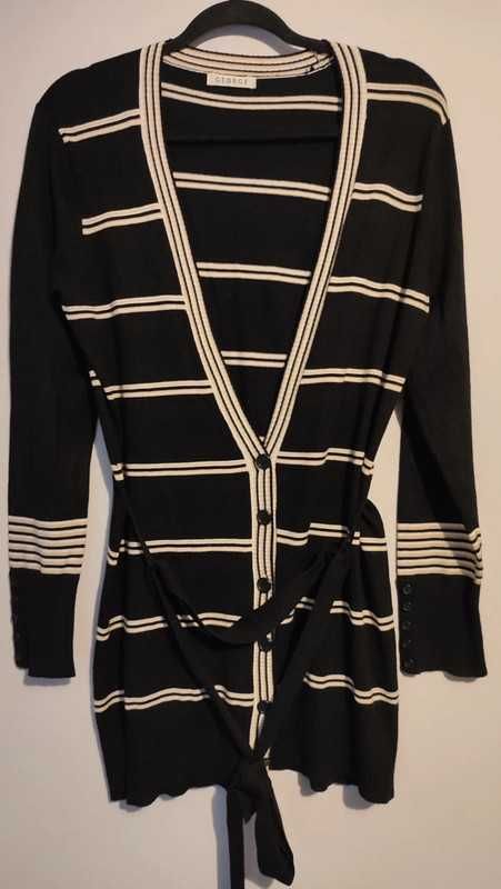 Sweter damski kardigan zapinany na guziki w paski pasek dekolt V  42