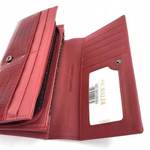 Duży portfel damski skórzany CAVALDI Czerwony Wzór