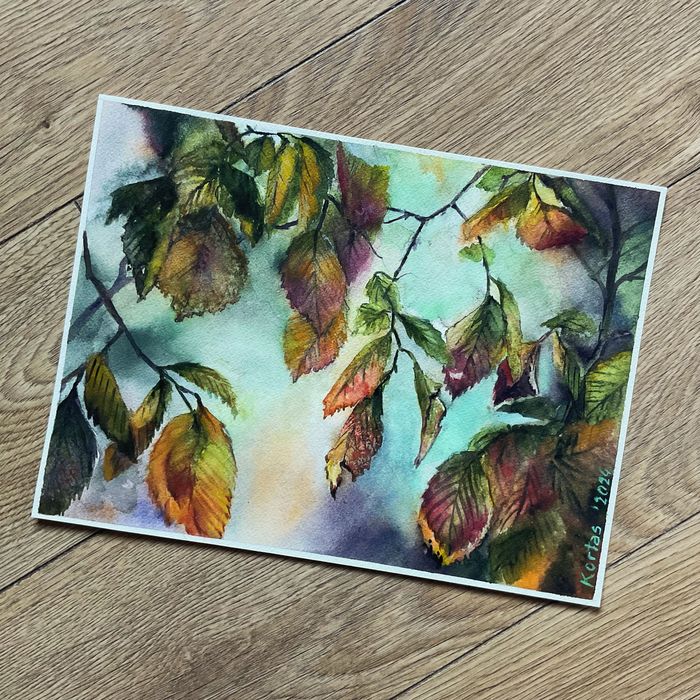 Akwarela „Liście” jesień 23/31 cm obraz jesienny klimat