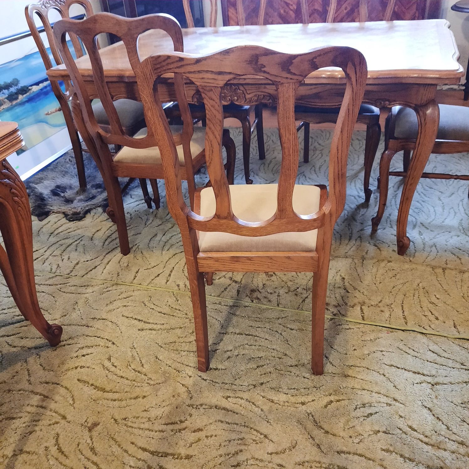 Piękny stół dębowy rozkładany i sześć krzeseł OKAZJA