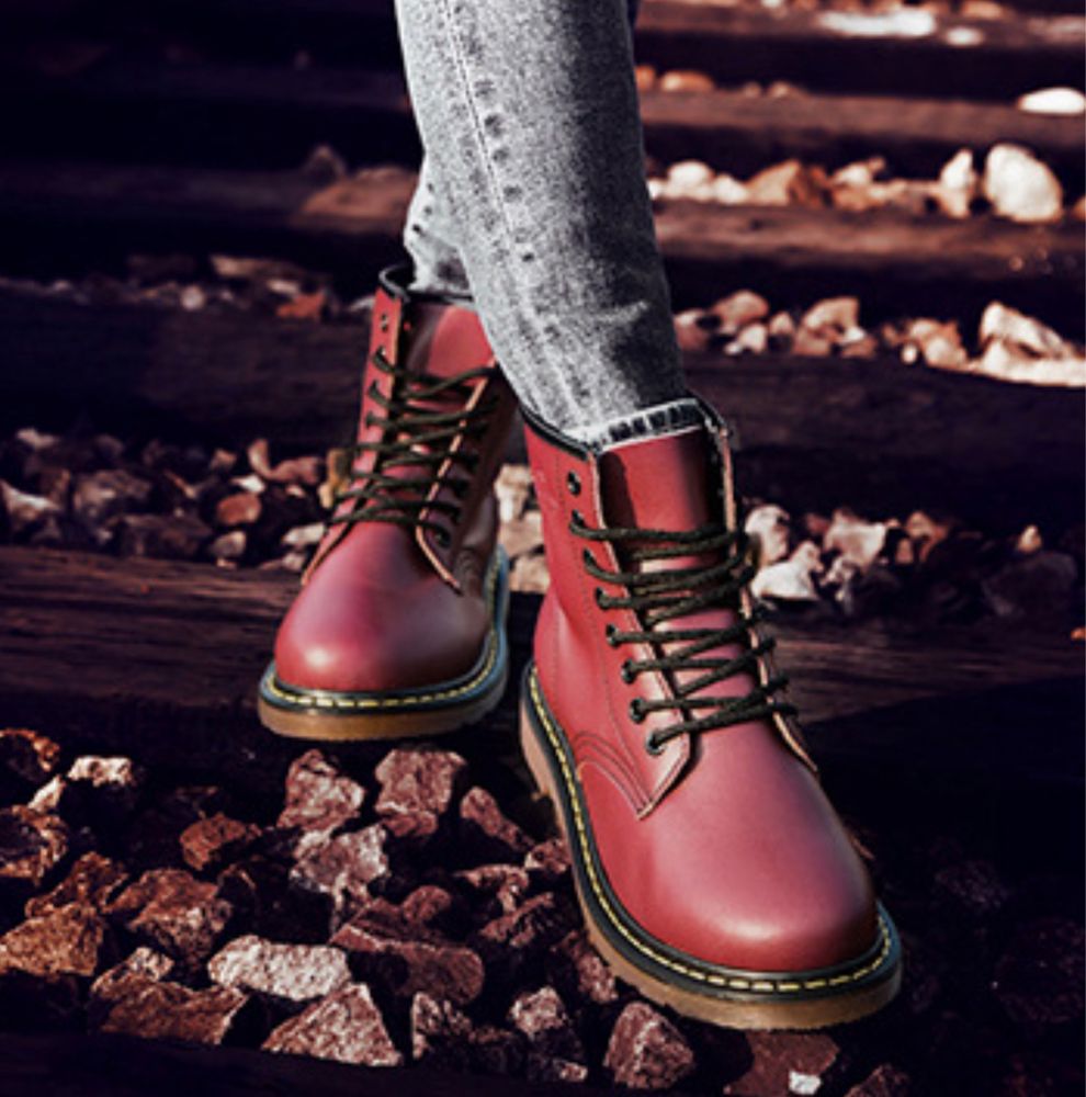Glany traperki buty unisex jak martensy workery botki czerwone
