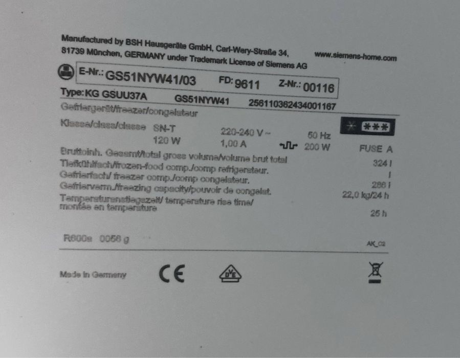 Морозильна камера Siemens GS51NYW41/03