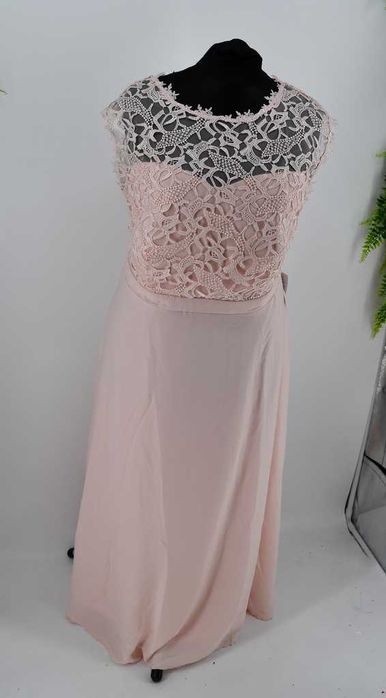 Sukienka Bonprix 54 (EU) pudrowy róż, plus size, koronka, długa, nowa