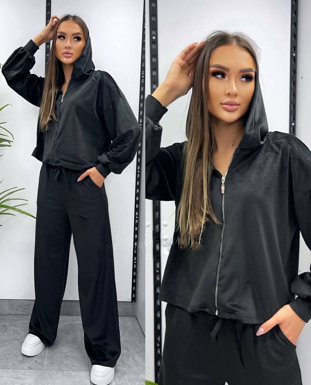Велюровий Костюм ( худі оверсайз+ прямі штани)
(Худі oversize+прямі 
(