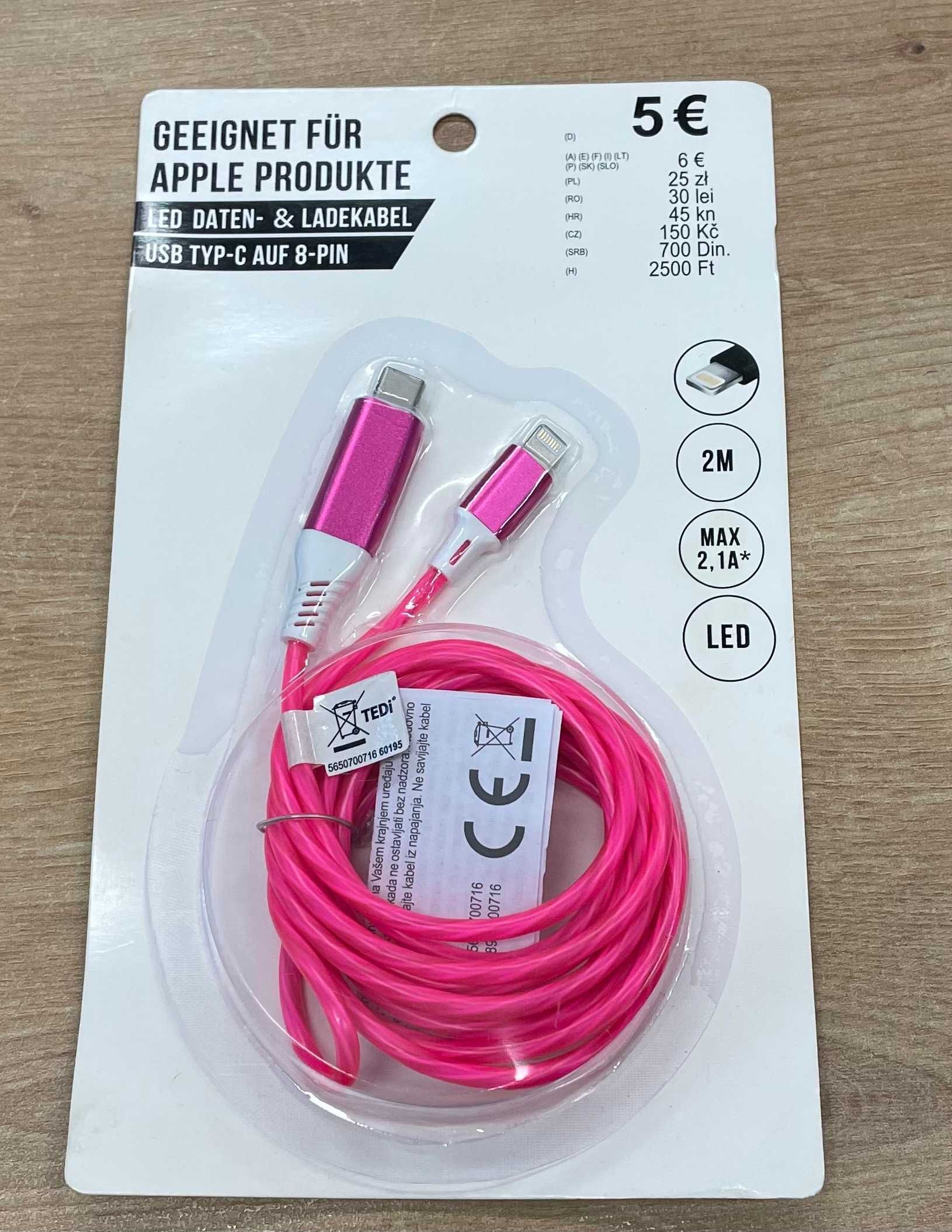 Kabel do transmisji danych i ładowania LED, USB Typ-C 8-PIN, Apple