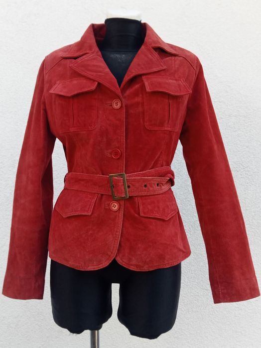 Czerwona skórzana ramoneska Authentic M vintage modny krój kurtka