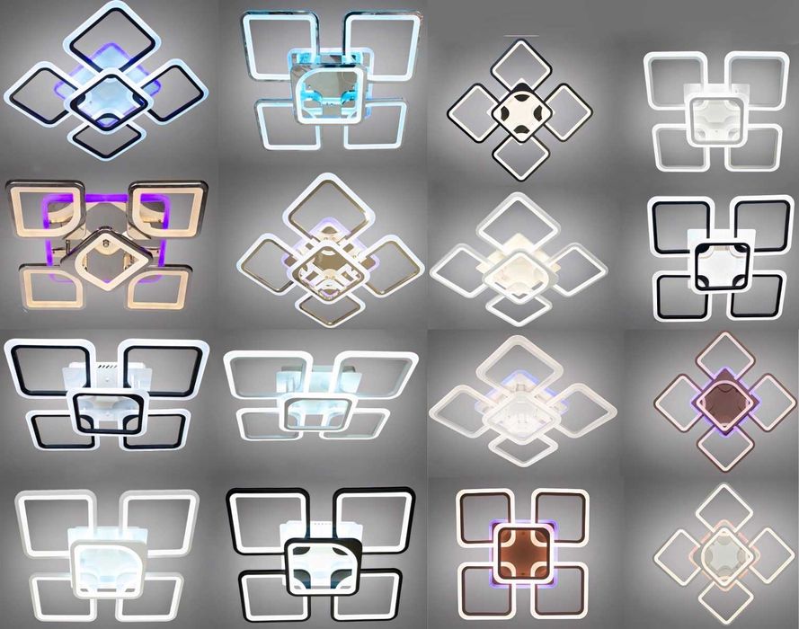 светодиодная люстра светильник ромбы квадраты  лед с пультом диммер