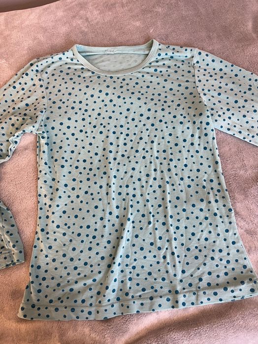 Bluzka z długim rękawem niebieska w kropki / groszki / grochy