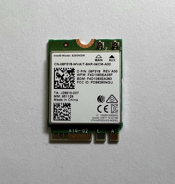 Karta WIFI+BT INTEL 8265NGW - 802.11A/B/G/N/AC, oryginał DELL 08F3Y8