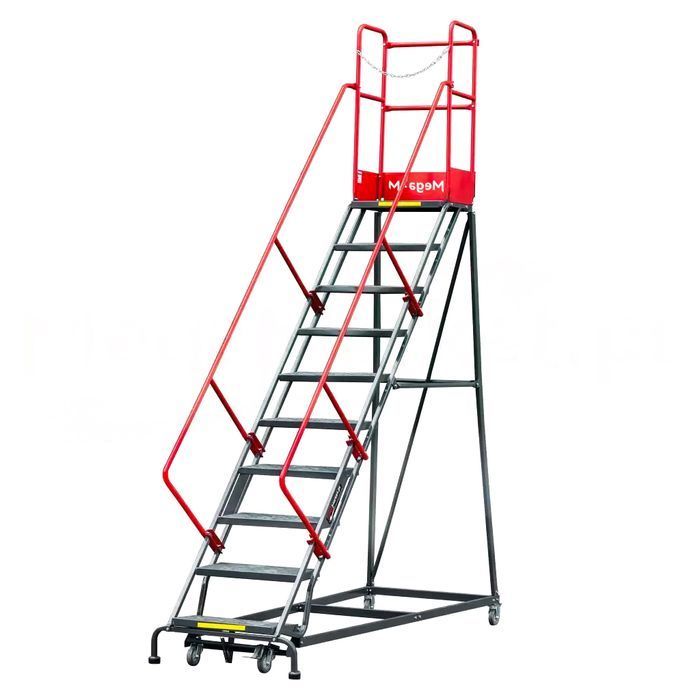 Drabina magazynowa przejezdna Mega-M H-255 cm 10 stopni POWYSTAWOWA