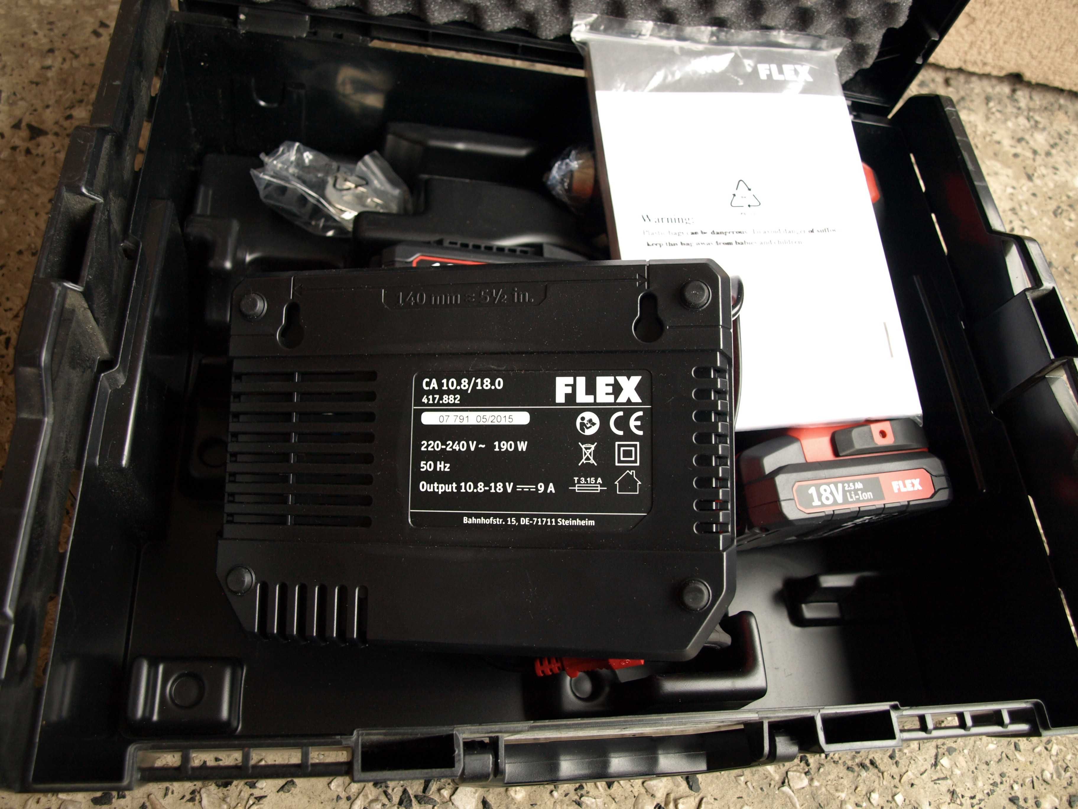 Nowa profesjonalna wkrętarka FLEX Zestaw 18V Dwie baterie skrzynka Box