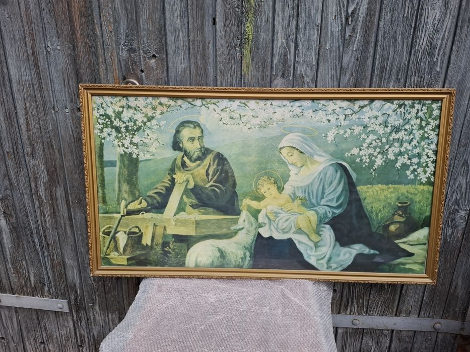 Święta Rodzina z owieczką oleodruk prl