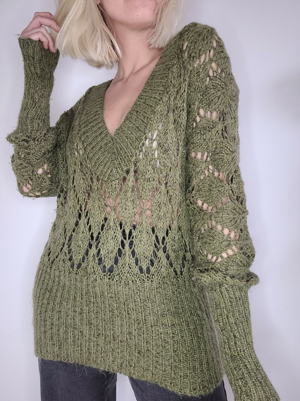 Moherowy ażurowy sweter oversize boho vintage