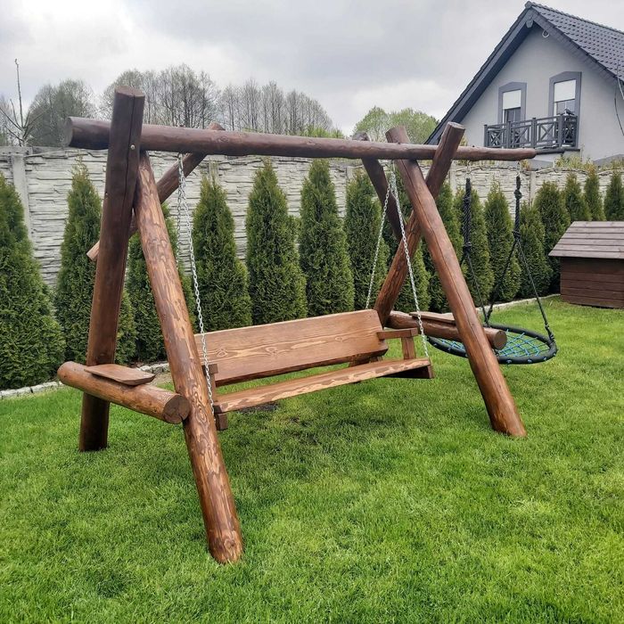 WYPRZEDAŻ! Huśtawka ogrodowa z bali, plac zabaw dla dzieci/zjeżdżalnia