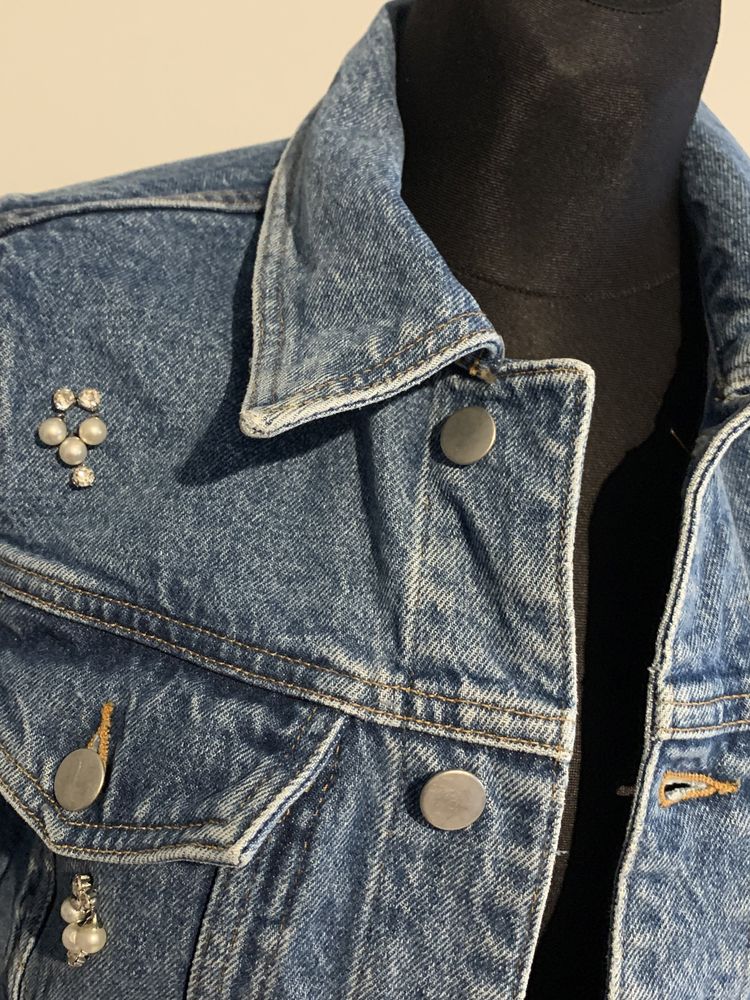 Kurtka katana jeansowa damska 36/s 38/m h&m z ozdobami