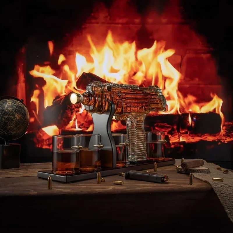 Подарунковий набір для чоловіка Uzi на дерев'яній підставці 1 літр