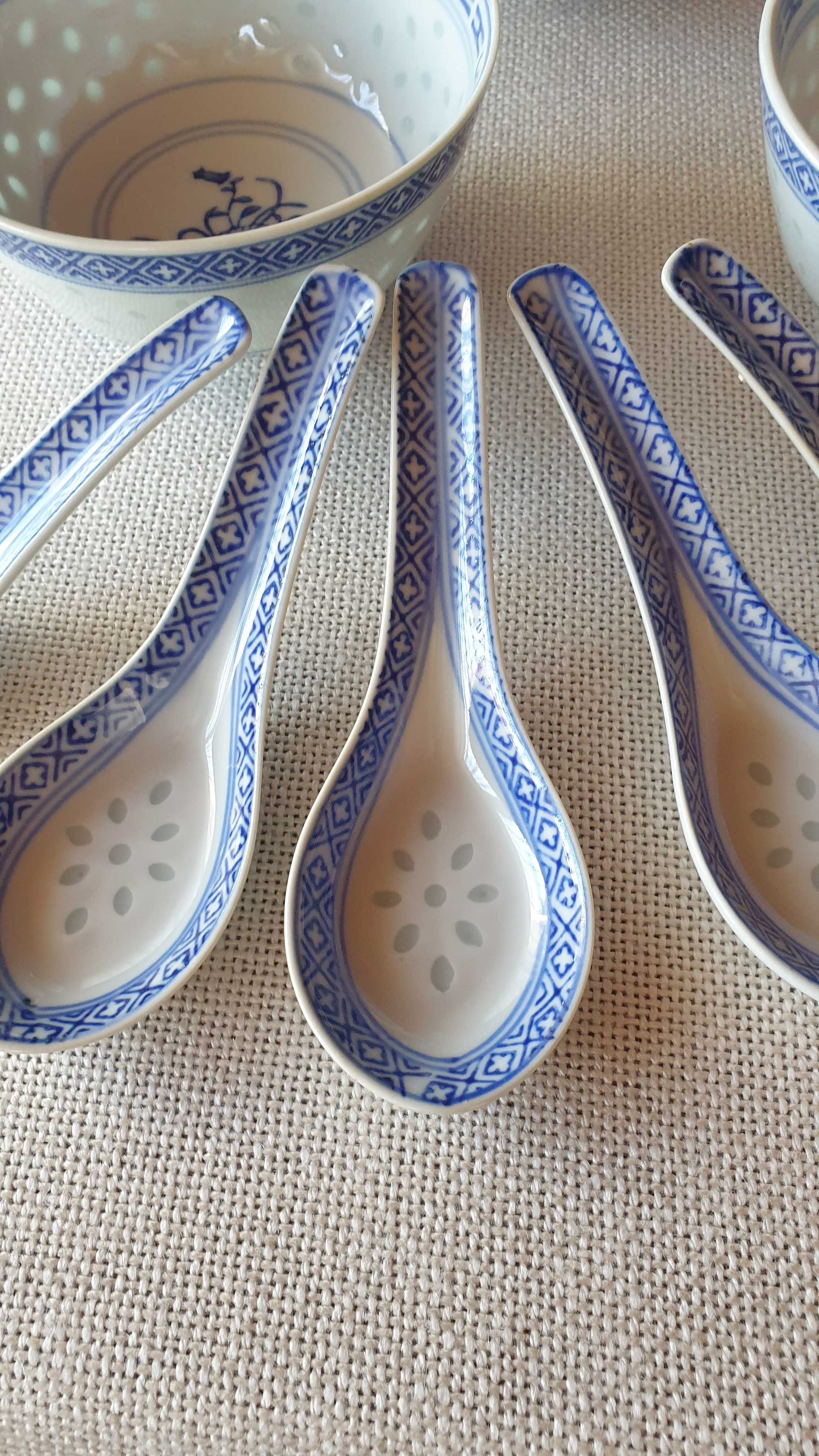 Sześć miseczek do ryżu, wraz z pięcioma łyżeczkami -Jingdezhen