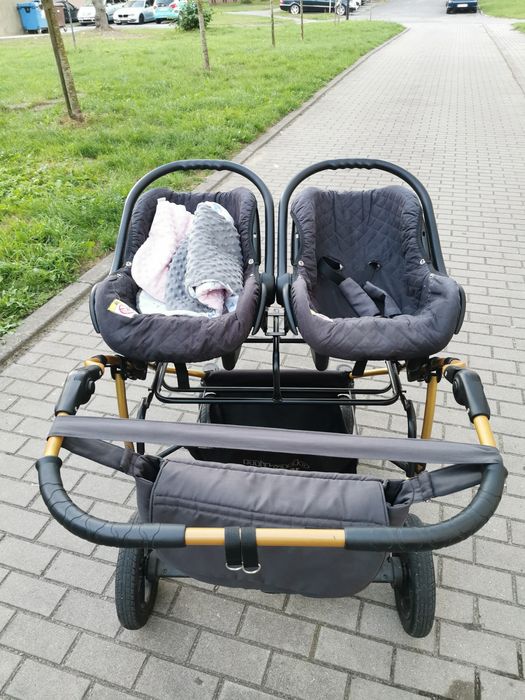 Wózek Dla Bliźniąt 3w1 Gondola, Spacerówka i 2 Nosidełka Samochodowe