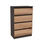 Komoda 4 szuflady, 60 cm, nowoczesna salon, Antracyt i dąb wotan