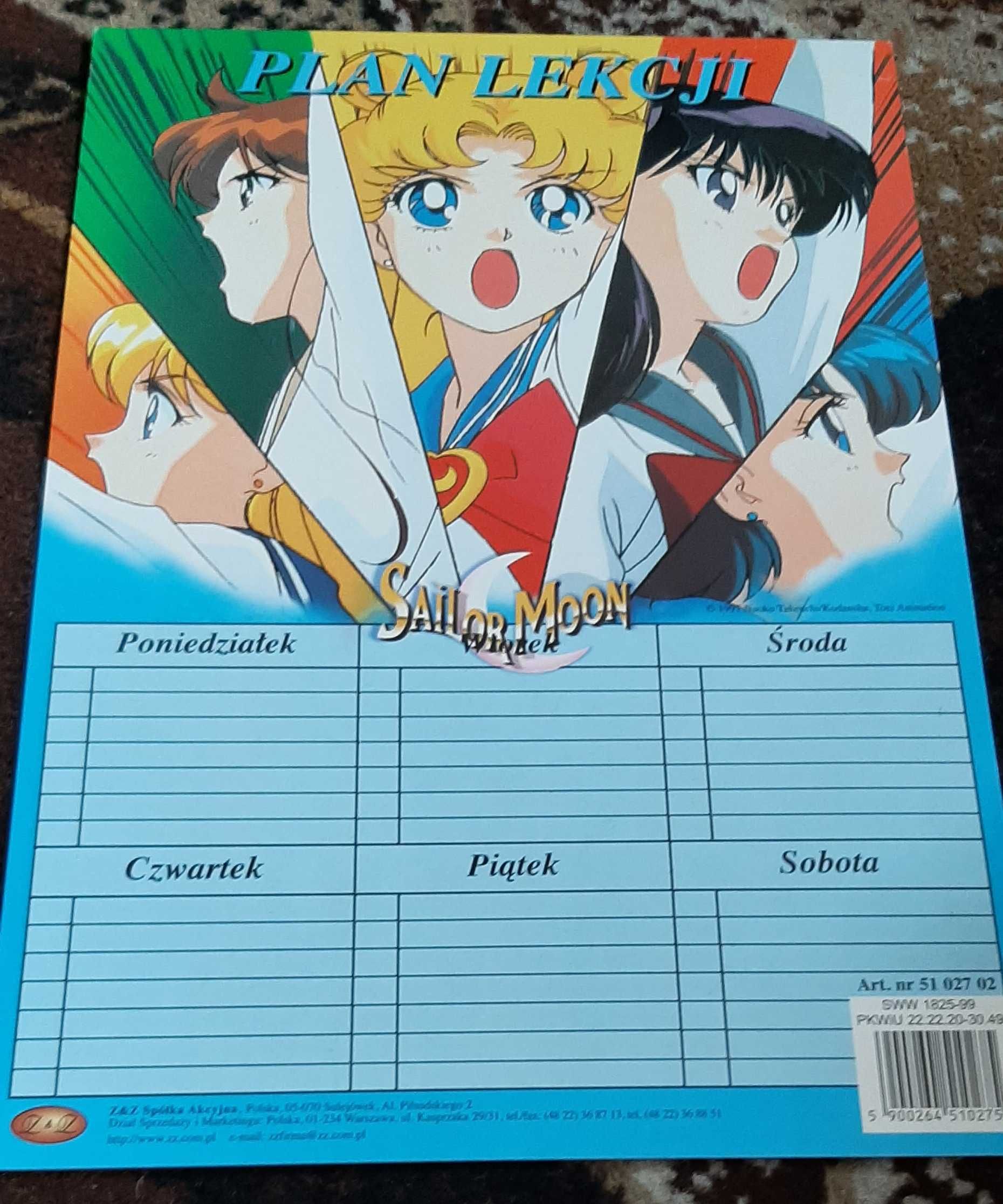 Czarodziejka z Księżyca/ Sailor Moon - plan lekcji formatu A4