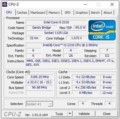 Intel® Core i5-2310 3.2 GHz Turbo, s1155