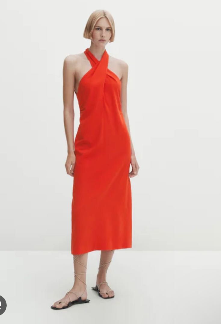 Czerwona sukienka midi letnia Massimo Dutti S XS