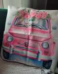 Lniana poszewka 45x45 auto kwiaty wiosna wielkanoc