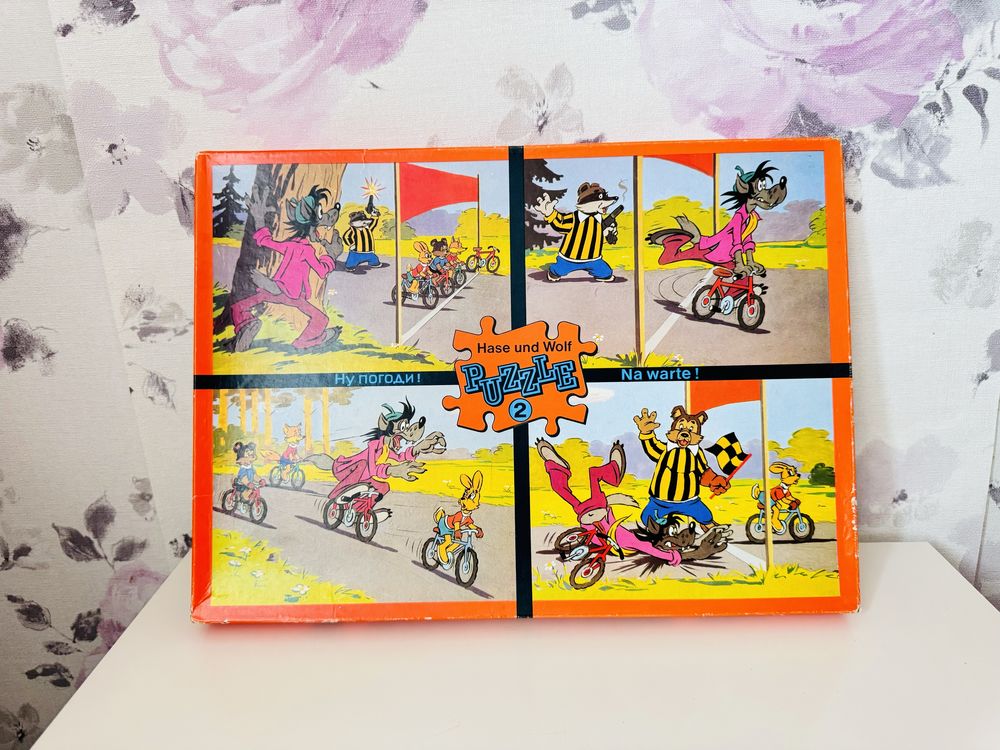 Stare puzzle Wilk i Zając, NRD, vintage, retro unikat PRl