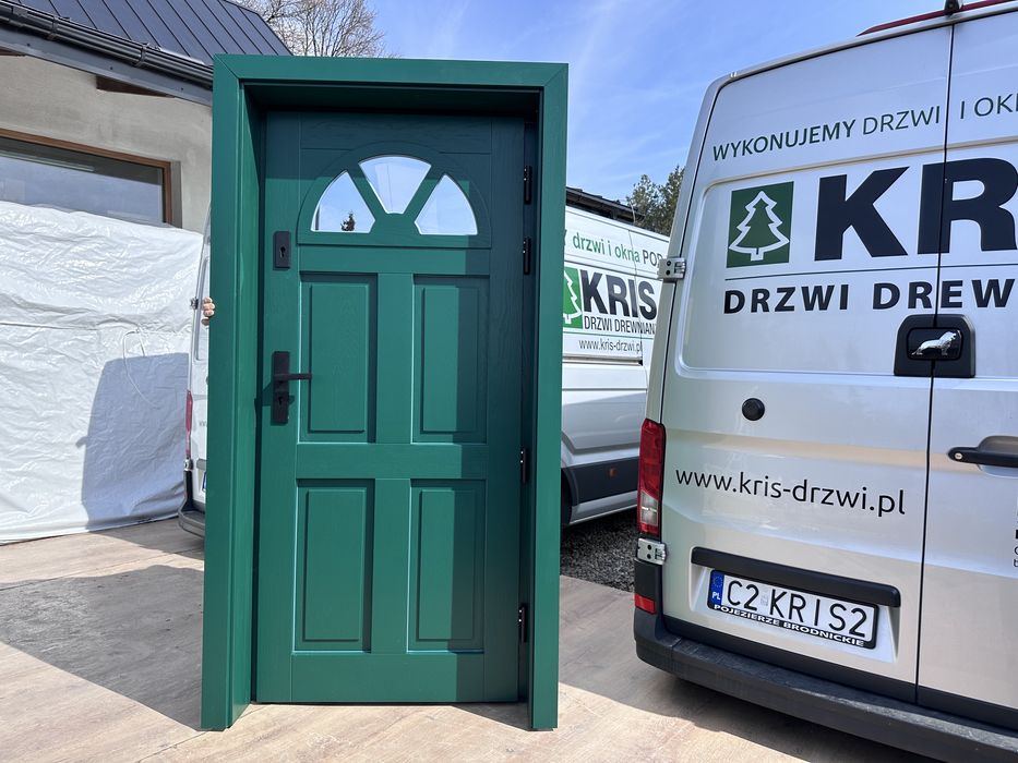 Drzwi wejściowe zewnętrzne drewniane zielone Na Wymiar Montaż Polska
