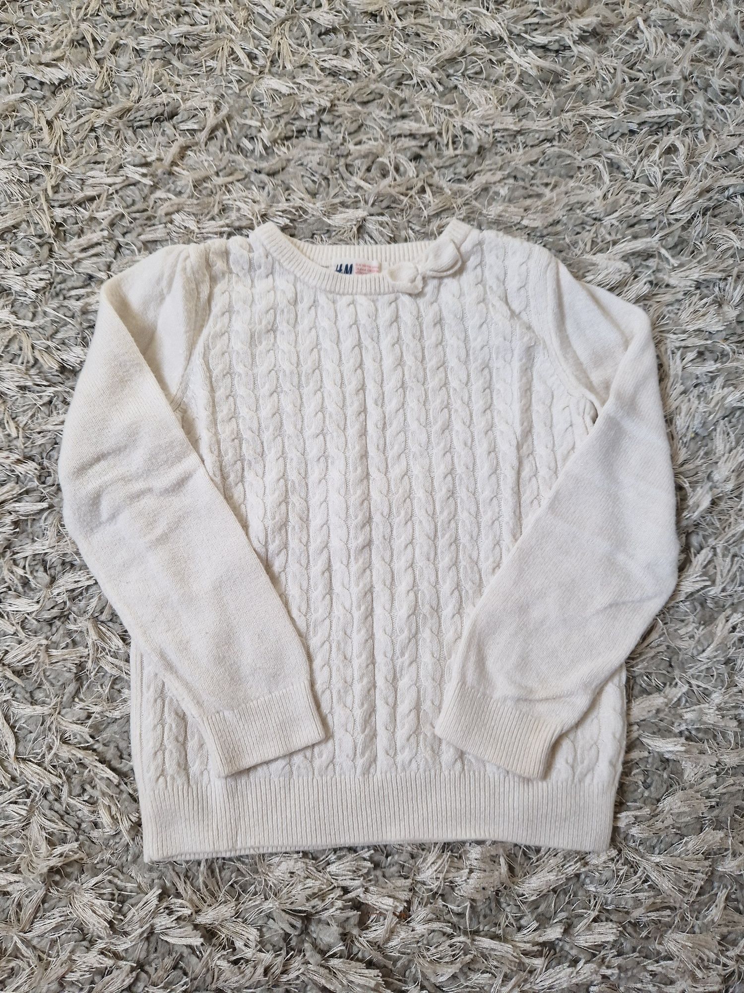 Biały sweterek pleciony dla dziewczynki H&M r. 110/116cm