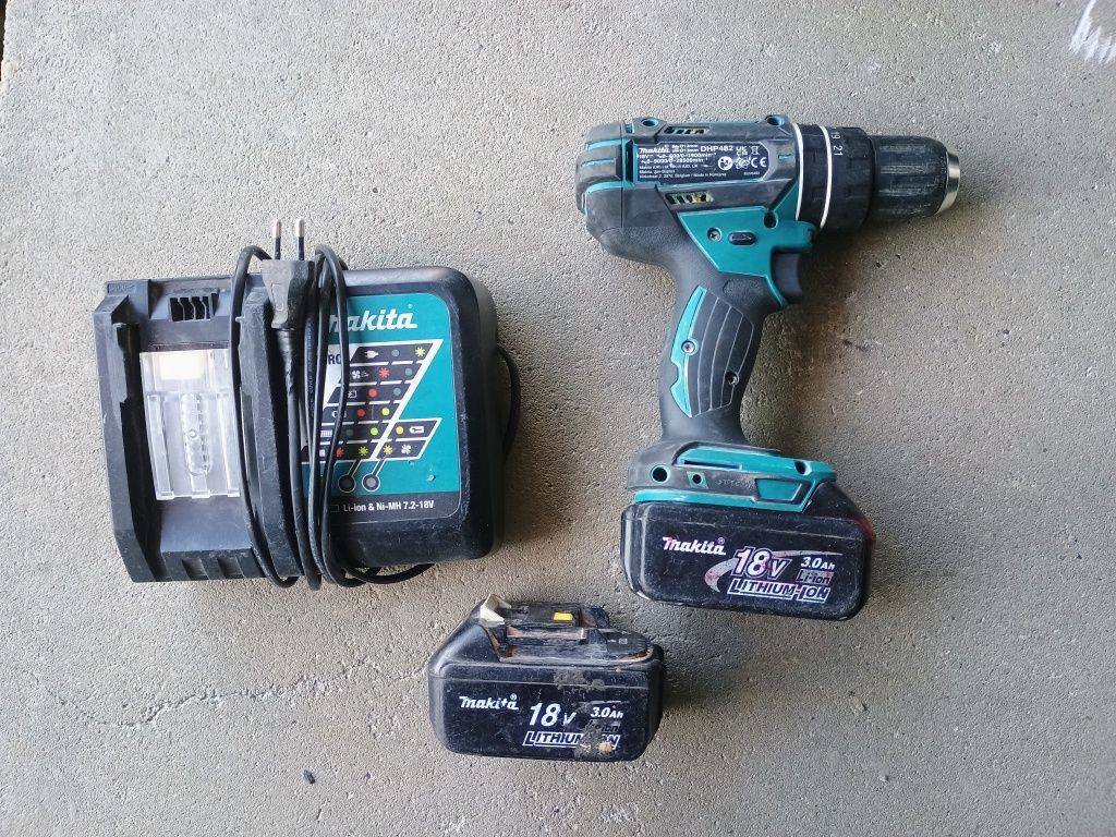 Wkrętarka z udarem Makita DHP 482 + 2 aku 18 V+ ładowarka