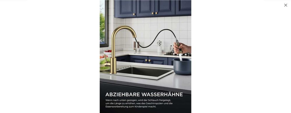 APPASO Złota bateria KRAN kuchenny, z wyciąganym rozpylaczem