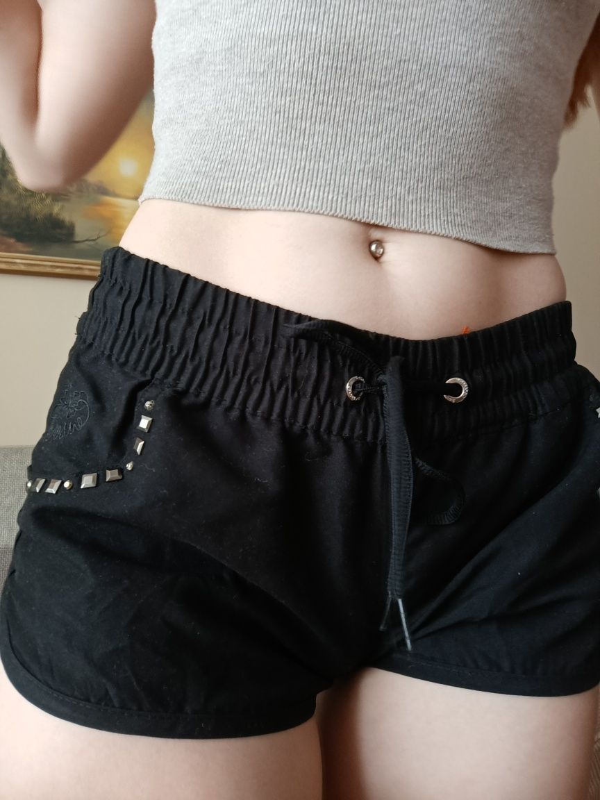 Szorty spodenki low rise shorts damskie XS 34 czarne y2k 00s 2000s aes
