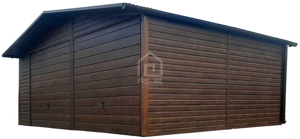 Garaż blaszany 7x6m 2x Brama drewnopodobny Dach dwuspad rynny PLG169