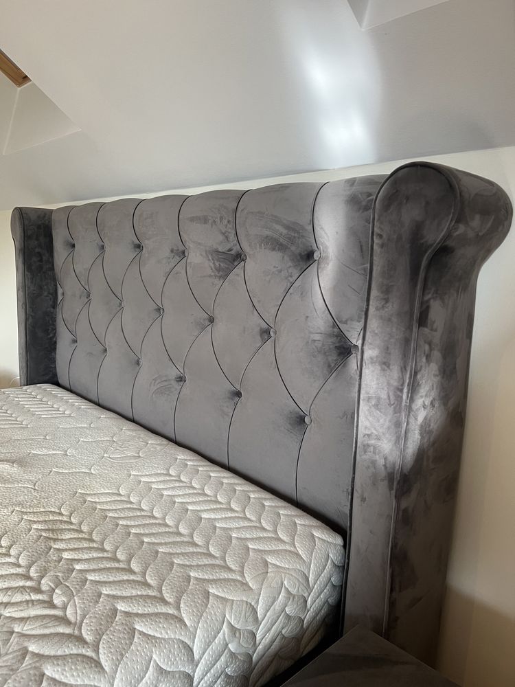 Łóżko tapicerowane 160x200 welur pikowane chesterfield sypialnia