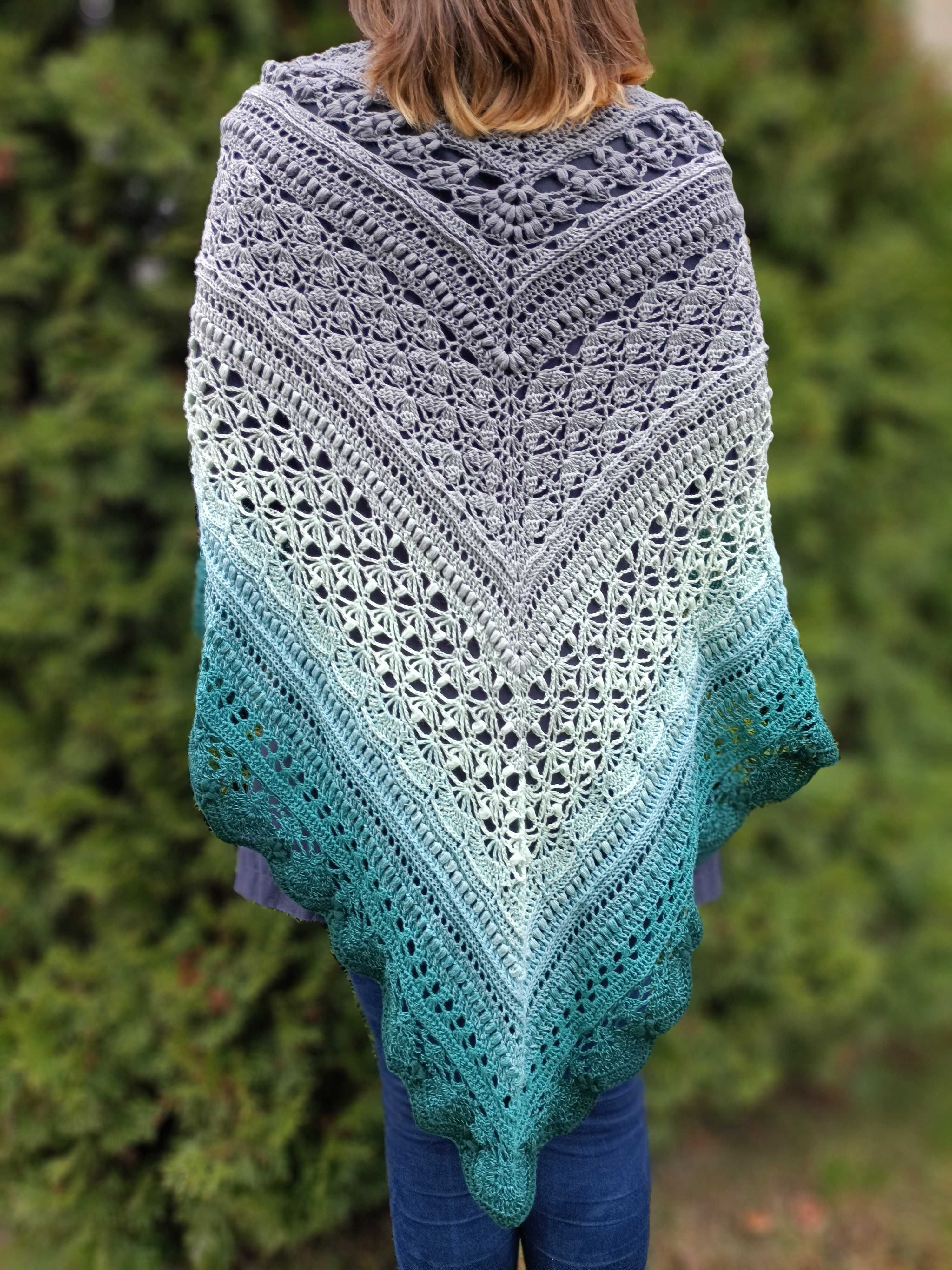Chusta Ombre, ręcznie robiona na szydełku, szydełko, Handmade