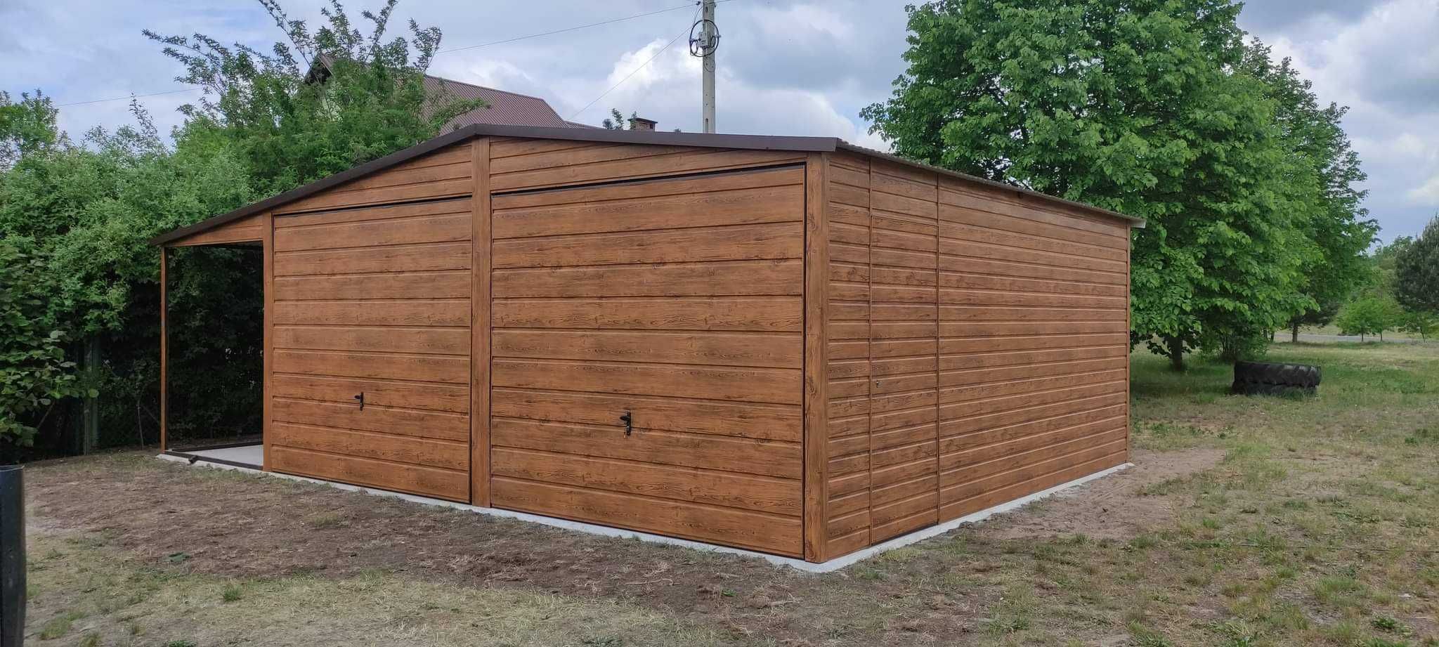 Garaż blaszany 6x6 grafit mat panel poziomo konstrukcja profil zamknię