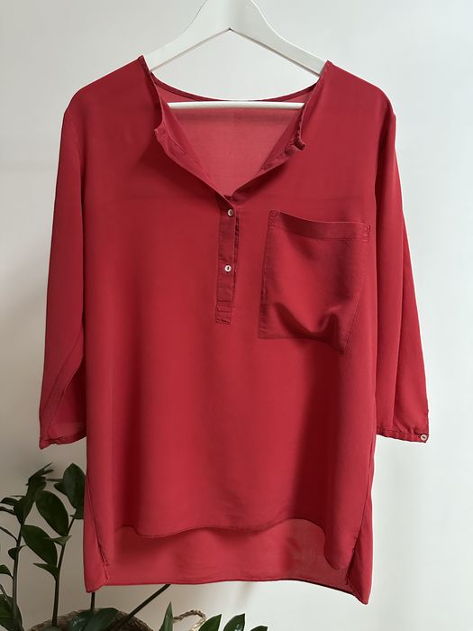 Czerwona Damska Bluzka Koszula Prześwitująca Casual Rozmiar S/M 36/38