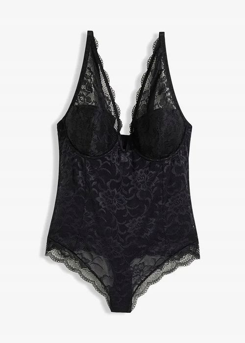B.P.C body czarne ze stringami usztywniane miseczki koronkowe 85C.