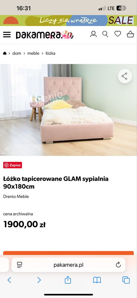 Łóżko tapicerowane 90x180 Drenio Meble