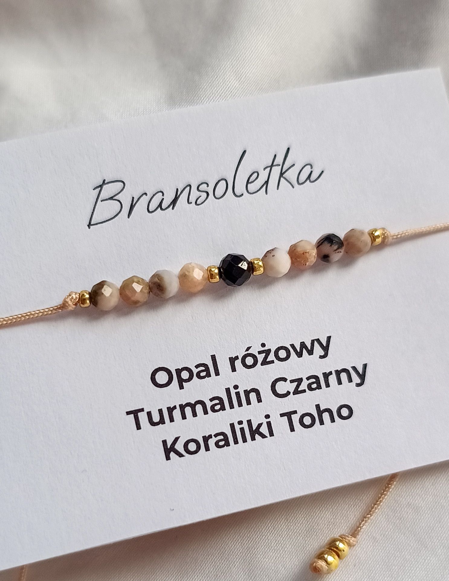 Bransoletka kamienie naturalne minerały opal różowy Turmalin czarny