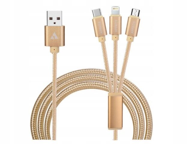 Kabel USB 3w1 USB-C + Micro USB + Lightning iPhone 1,2m ładowania