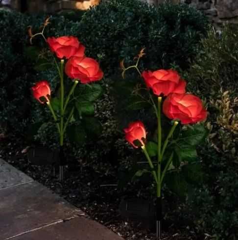 Róża solarna - świecące kwiaty ogrodowe - 3x kwiaty LED - 7szt