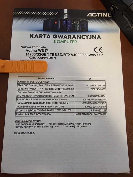 Komputer ACTINA i7-14700/32GB/1TBSSD/RTXA4000/650W/W11P KOMAAAPWS0057