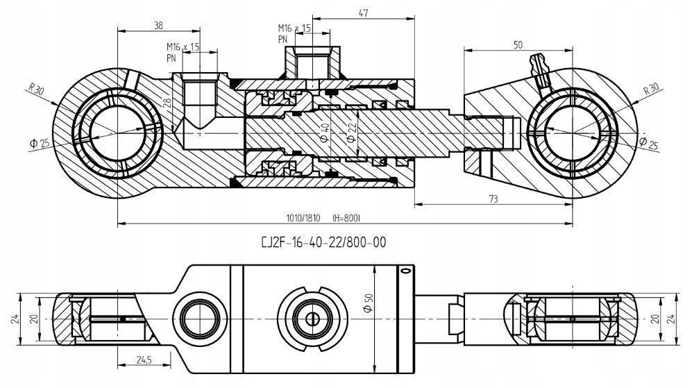 Siłownik Hydrauliczny 40x22 Skok 800 + Mocowania [7035]