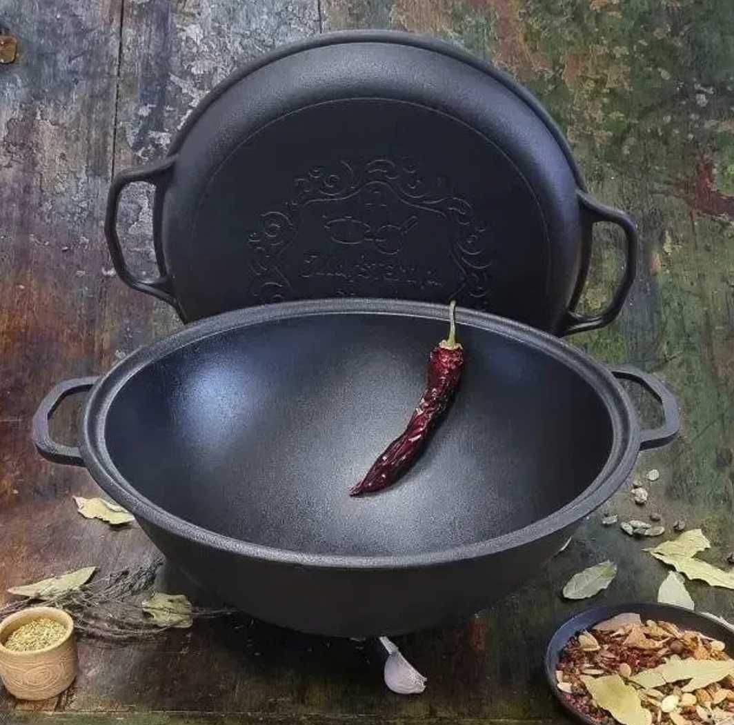 Казан чугунний 8,12,15,18л кришкою сковородою форми Wok В НАЯВНОСТІ